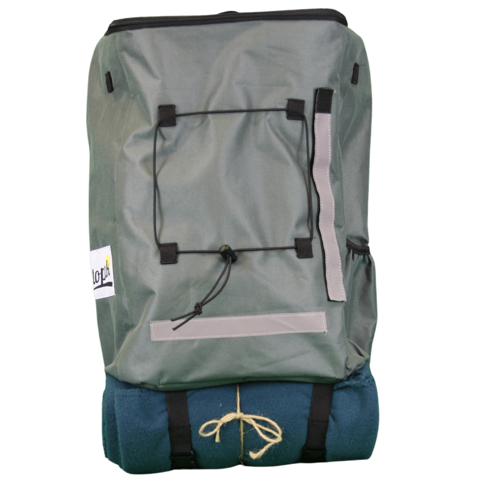 Hito Pak backpack front view with blanket attached